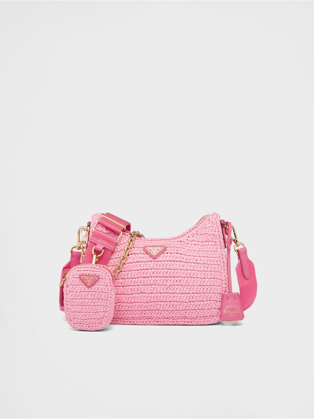 Prada Pink Crochet Shoulder Bag with Detachable Strap